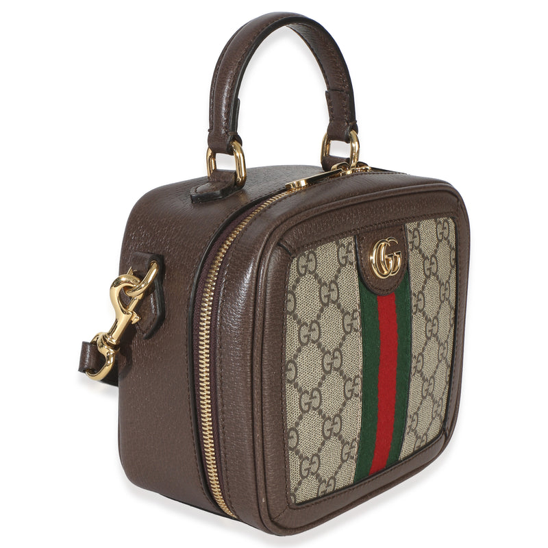 Gucci Beige Ebony Gg Supreme Canvas Web Ophidia Mini Top Handle Shoulder Bag Brown Handbag