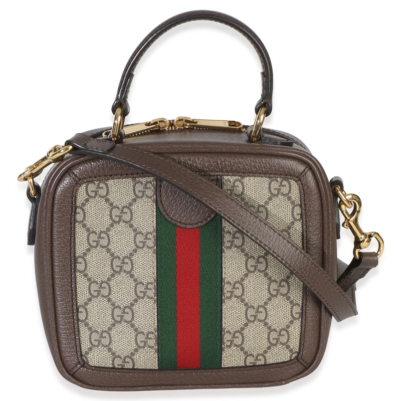 Gucci Beige Ebony Gg Supreme Canvas Web Ophidia Mini Top Handle Shoulder Bag Brown Handbag