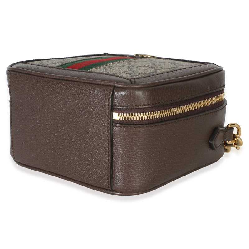 Gucci Beige Ebony Gg Supreme Canvas Web Ophidia Mini Top Handle Shoulder Bag Brown Handbag