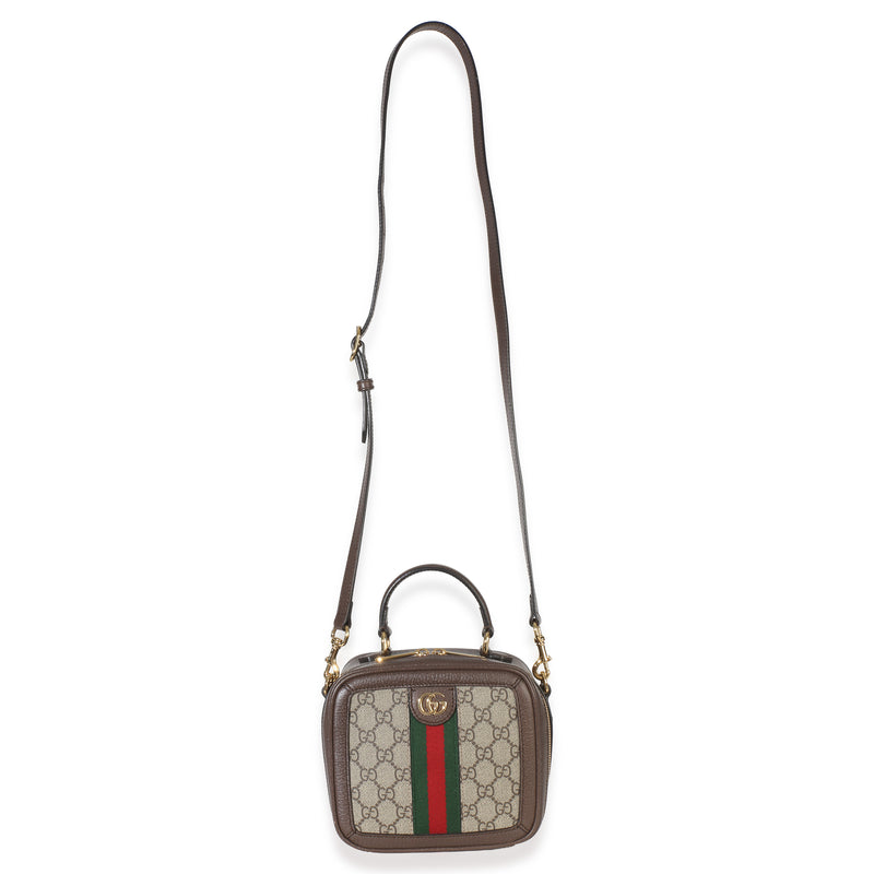 Gucci Beige Ebony Gg Supreme Canvas Web Ophidia Mini Top Handle Shoulder Bag Brown Handbag