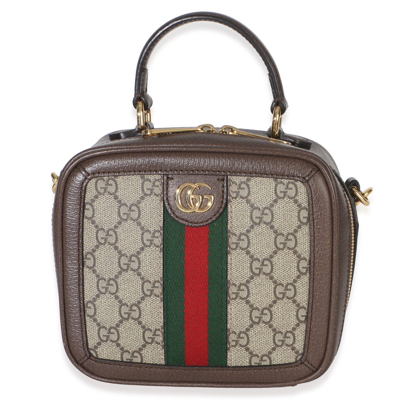 Gucci Beige Ebony Gg Supreme Canvas Web Ophidia Mini Top Handle Shoulder Bag Brown Handbag