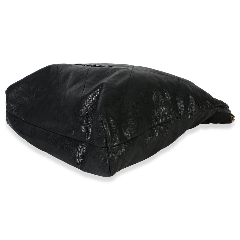 Chanel So Black Quilted Caviar 22 Hobo Handbag Leather