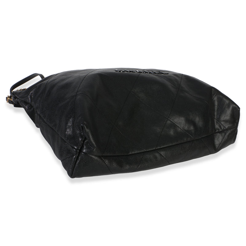 Chanel So Black Quilted Caviar 22 Hobo Handbag Leather