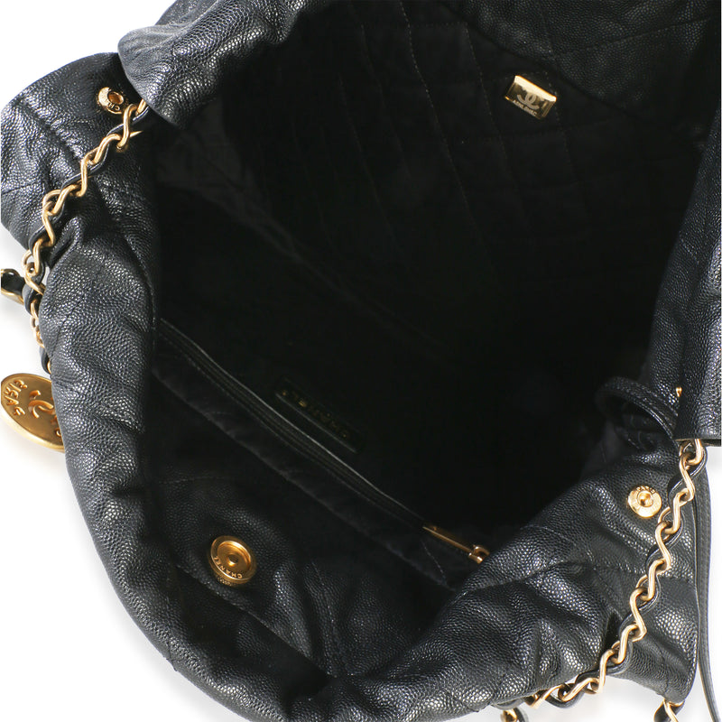 Chanel So Black Quilted Caviar 22 Hobo Handbag Leather