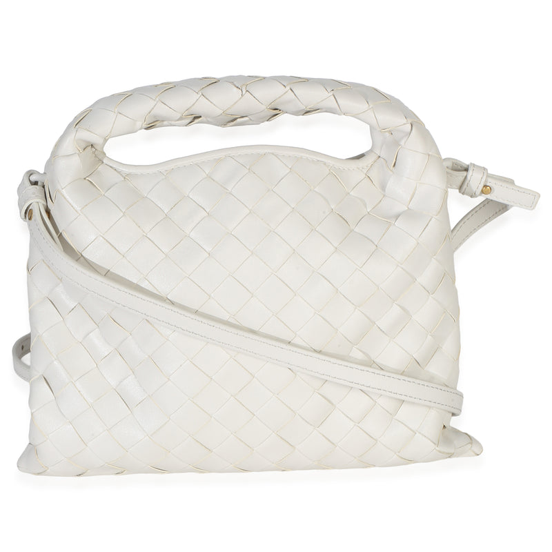 Bottega Veneta Off White Nappa Intrecciato Mini Hop Hobo Leather Handbag