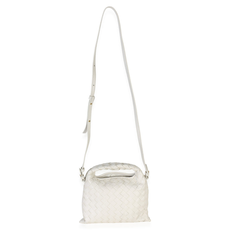 Bottega Veneta Off White Nappa Intrecciato Mini Hop Hobo Leather Handbag