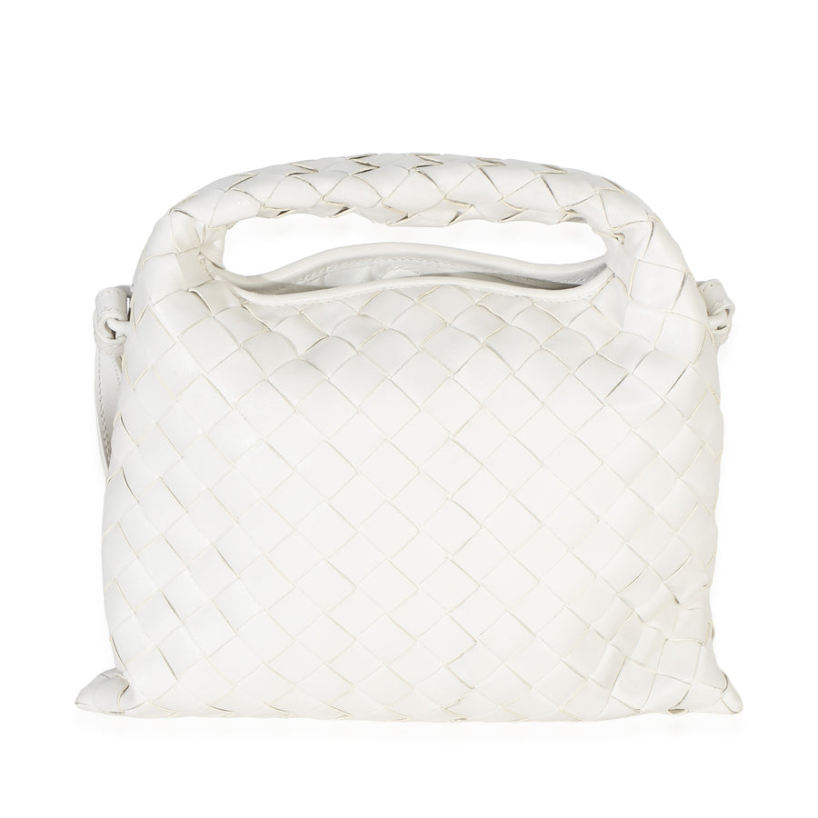 Bottega Veneta Off White Nappa Intrecciato Mini Hop Hobo Leather Handbag