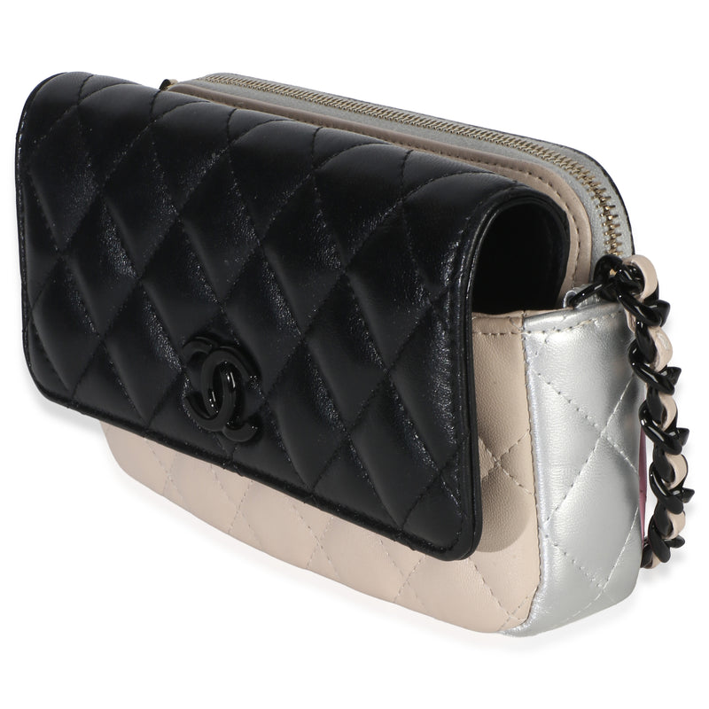 Chanel Black Multicolor Burst Clutch On Chain Beige; Black; Pink; Silver Leather Handbag