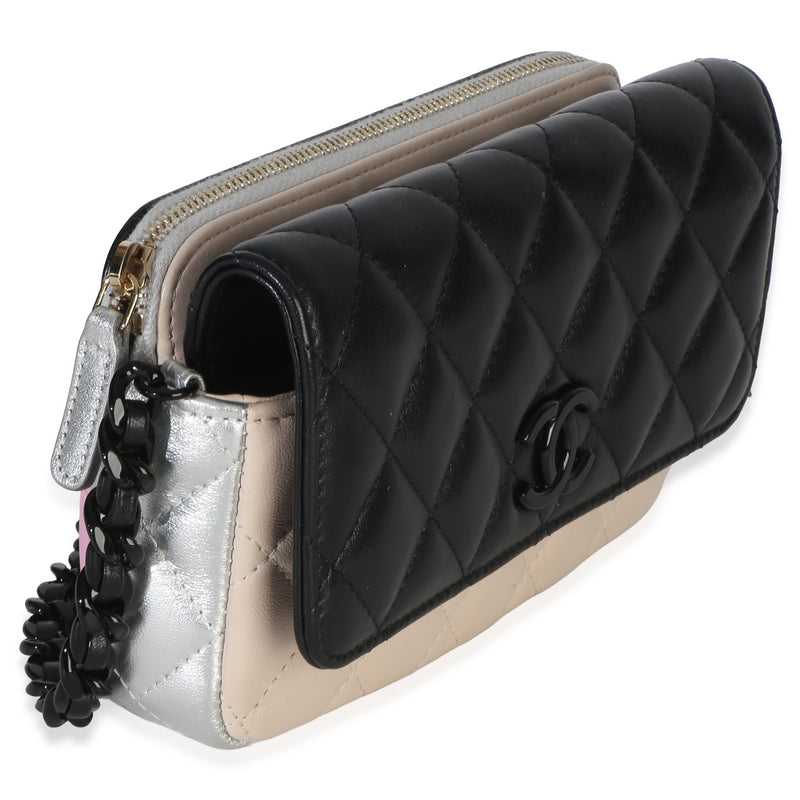 Chanel Black Multicolor Burst Clutch On Chain Beige; Black; Pink; Silver Leather Handbag
