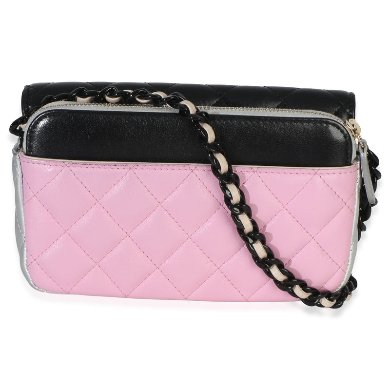 Chanel Black Multicolor Burst Clutch On Chain Beige; Black; Pink; Silver Leather Handbag