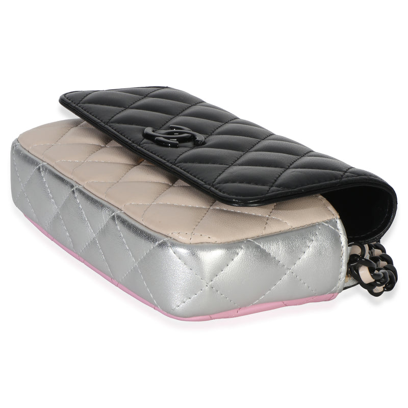 Chanel Black Multicolor Burst Clutch On Chain Beige; Black; Pink; Silver Leather Handbag