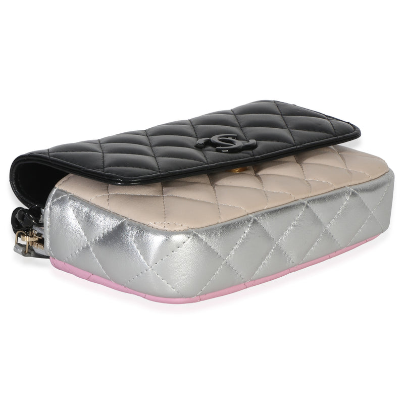 Chanel Black Multicolor Burst Clutch On Chain Beige; Black; Pink; Silver Leather Handbag