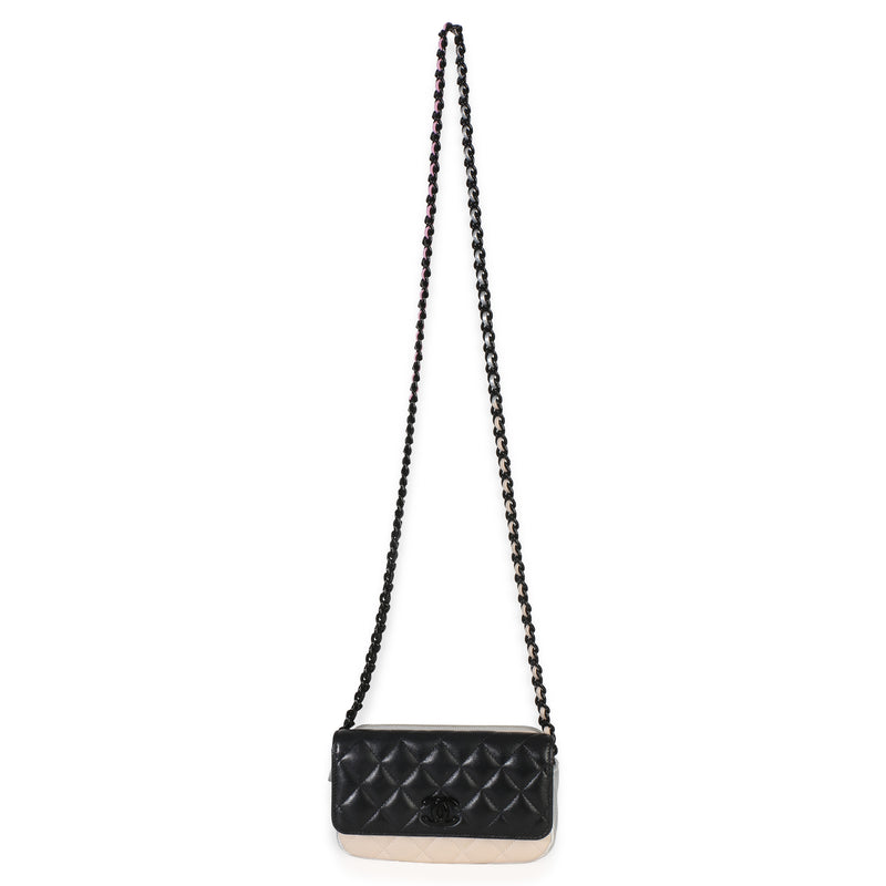 Chanel Black Multicolor Burst Clutch On Chain Beige; Black; Pink; Silver Leather Handbag