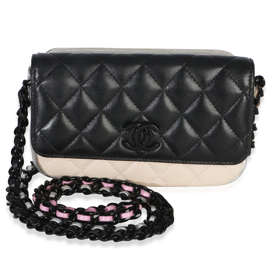 Chanel Black Multicolor Burst Clutch On Chain Beige; Black; Pink; Silver Leather Handbag
