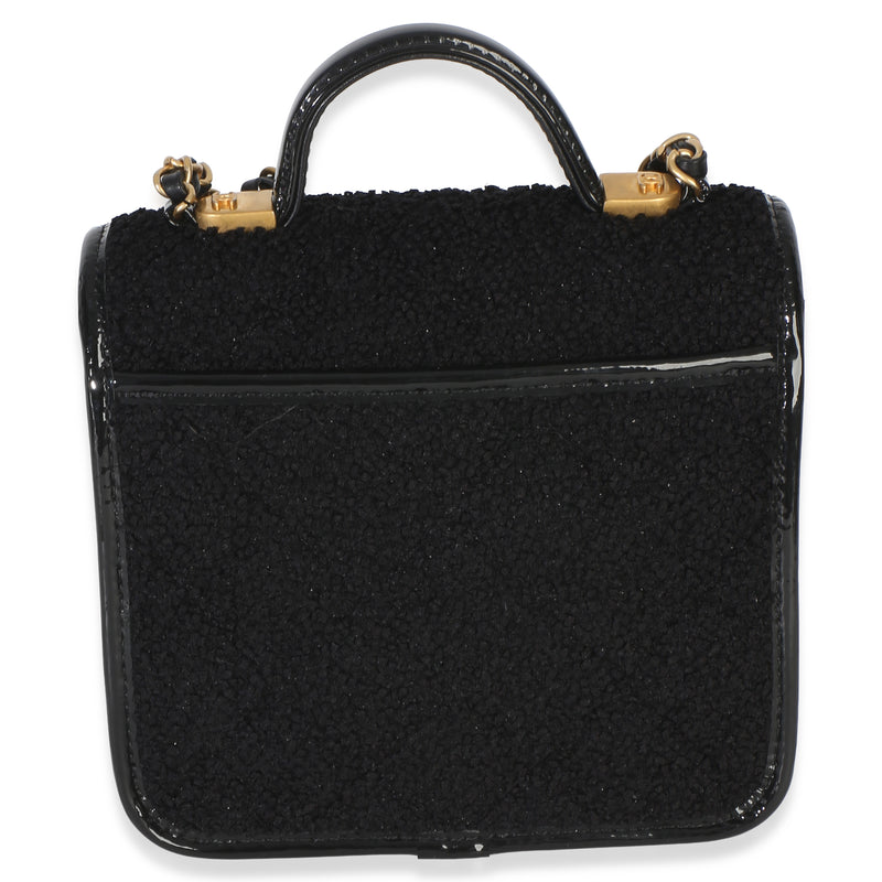 Chanel Black Tweed Patent School Memory Mini Top Handle Flap Bag Fabric Handbag