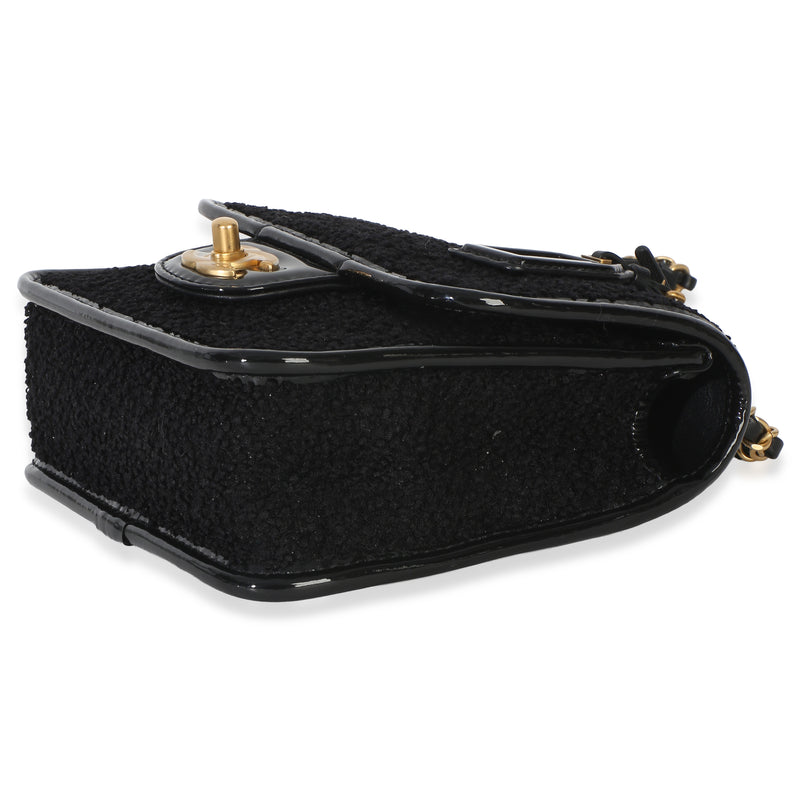 Chanel Black Tweed Patent School Memory Mini Top Handle Flap Bag Fabric Handbag