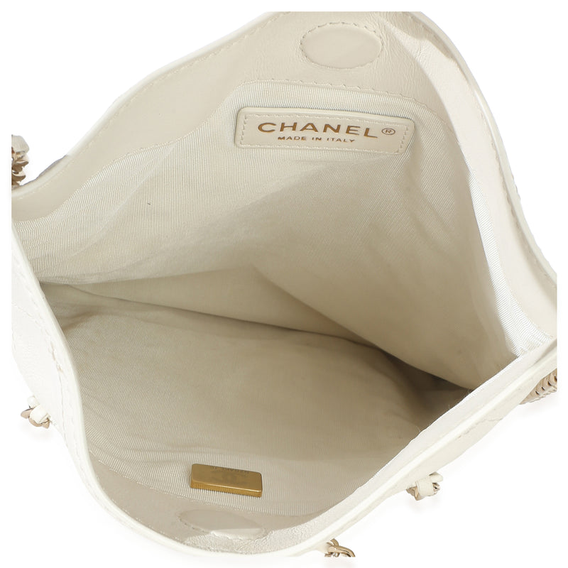 Chanel White Quilted Calfskin Small Chain Flat Tote Beige Leather Handbag