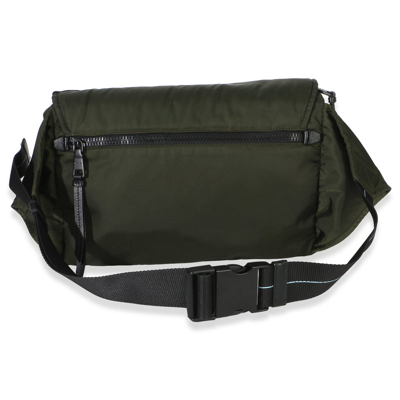 Prada Green Tessuto Logo Stripe Buckle Messenger Bag Nylon Handbag