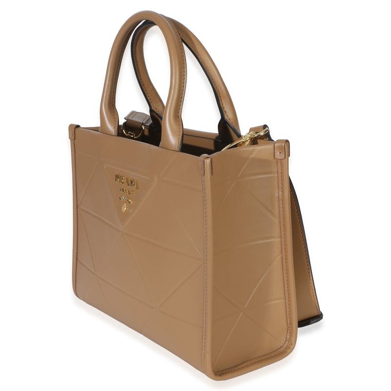 Prada Dark Beige Soft Calfskin Triangolo Symbole Mini Tote Brown Leather Handbag