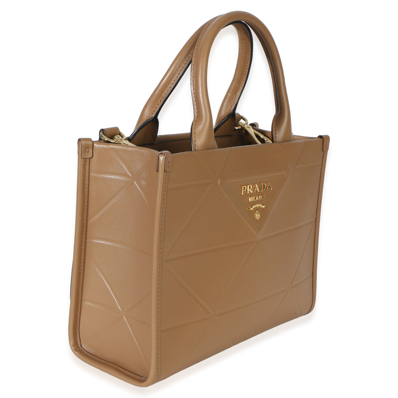 Prada Dark Beige Soft Calfskin Triangolo Symbole Mini Tote Brown Leather Handbag