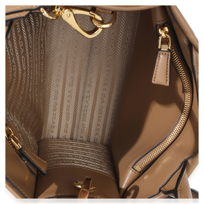 Prada Dark Beige Soft Calfskin Triangolo Symbole Mini Tote Brown Leather Handbag