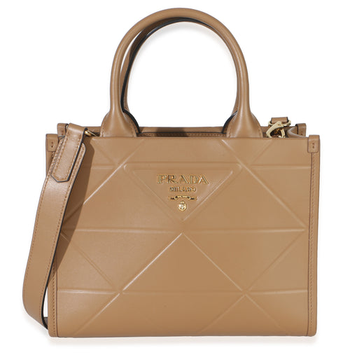 Prada Dark Beige Soft Calfskin Triangolo Symbole Mini Tote Brown Leather Handbag