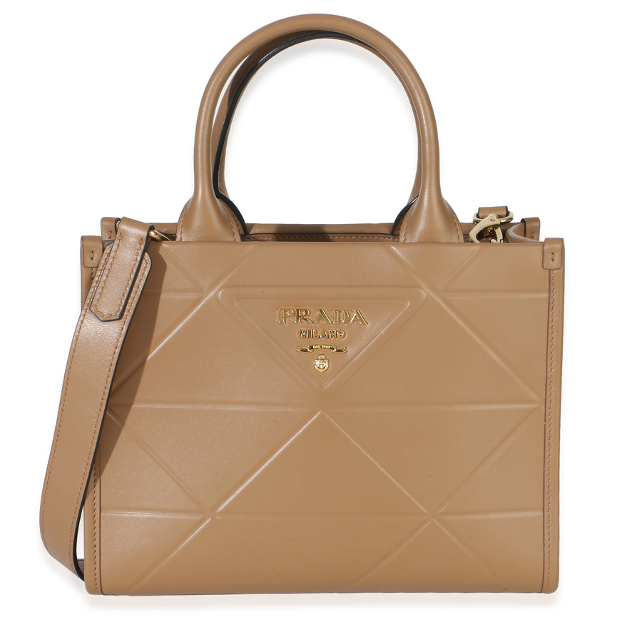 Prada Dark Beige Soft Calfskin Triangolo Symbole Mini Tote Brown Leather Handbag