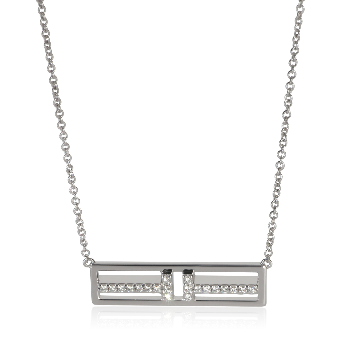 Tiffany & Co. White Gold Diamond T Horizontal Bar Pendant 18k