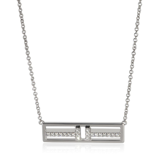 Tiffany & Co. White Gold Diamond T Horizontal Bar Pendant 18k