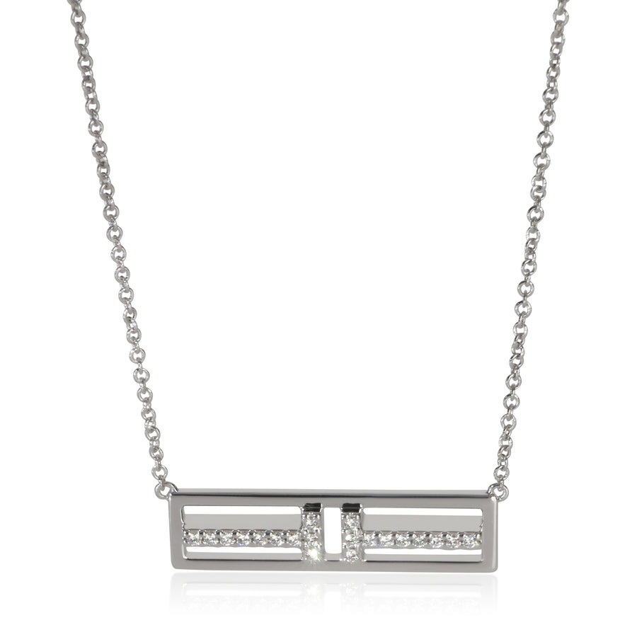 Tiffany & Co. White Gold Diamond T Horizontal Bar Pendant 18k