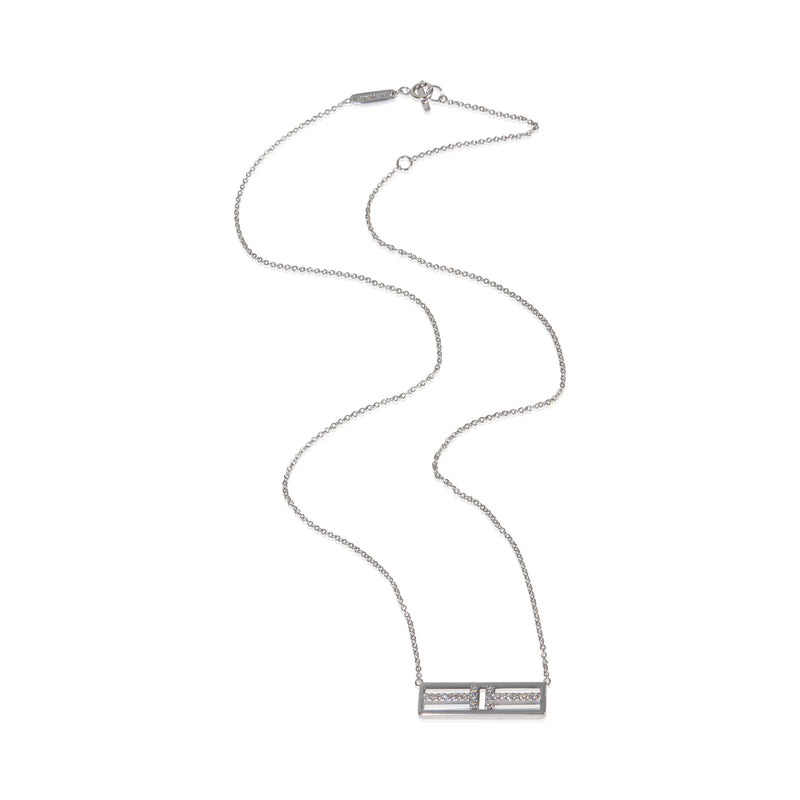 Tiffany & Co. White Gold Diamond T Horizontal Bar Pendant 18k