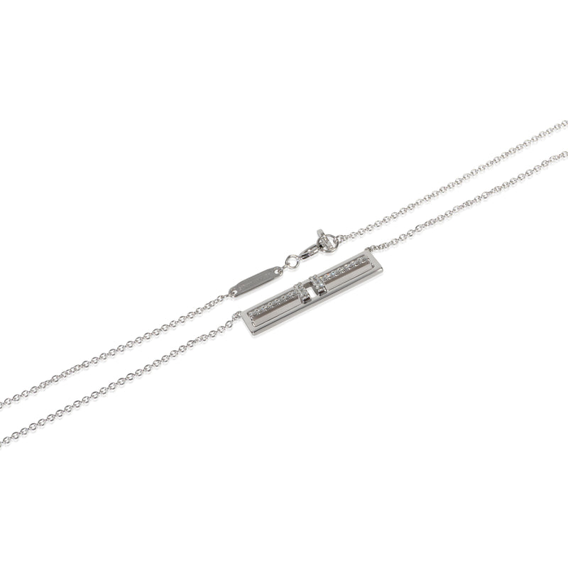 Tiffany & Co. White Gold Diamond T Horizontal Bar Pendant 18k