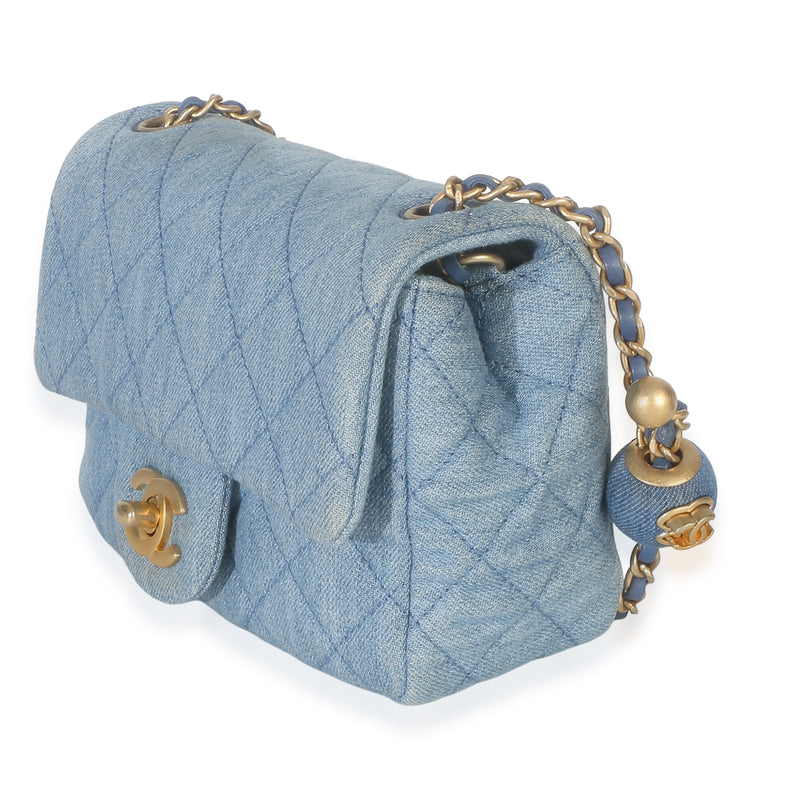 Chanel Blue Quilted Denim Mini Pearl Crush Flap Bag Handbag