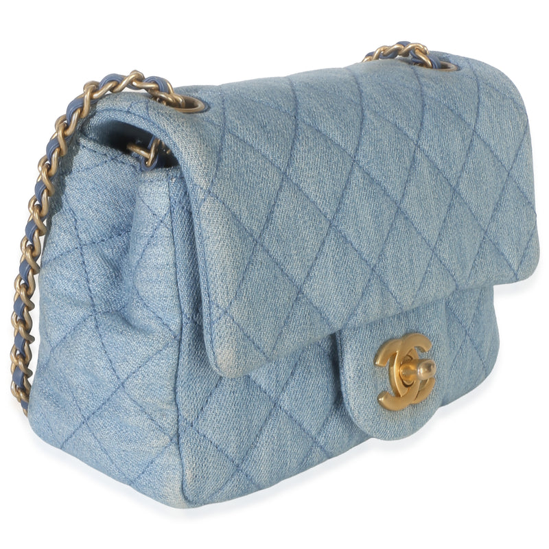 Chanel Blue Quilted Denim Mini Pearl Crush Flap Bag Handbag