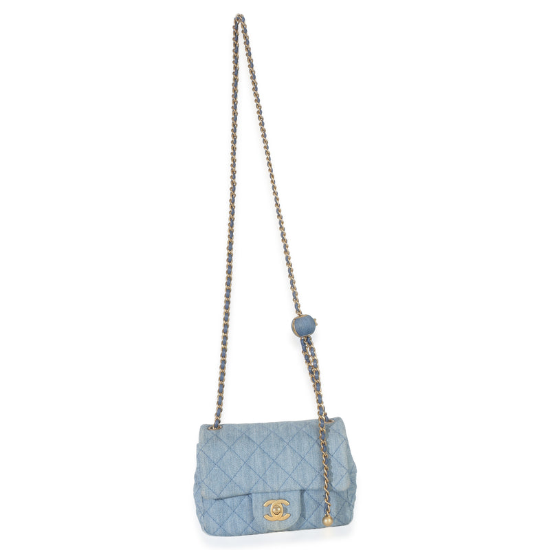 Chanel Blue Quilted Denim Mini Pearl Crush Flap Bag Handbag