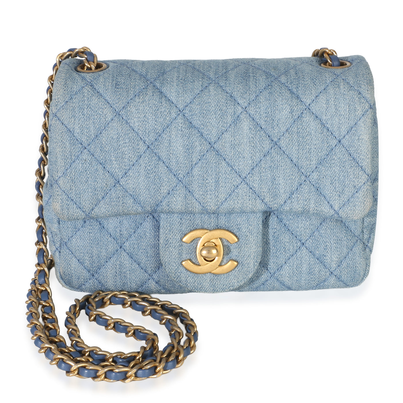 Chanel Blue Quilted Denim Mini Pearl Crush Flap Bag Handbag