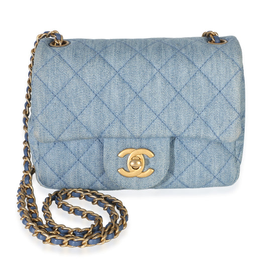 Chanel Blue Quilted Denim Mini Pearl Crush Flap Bag Handbag