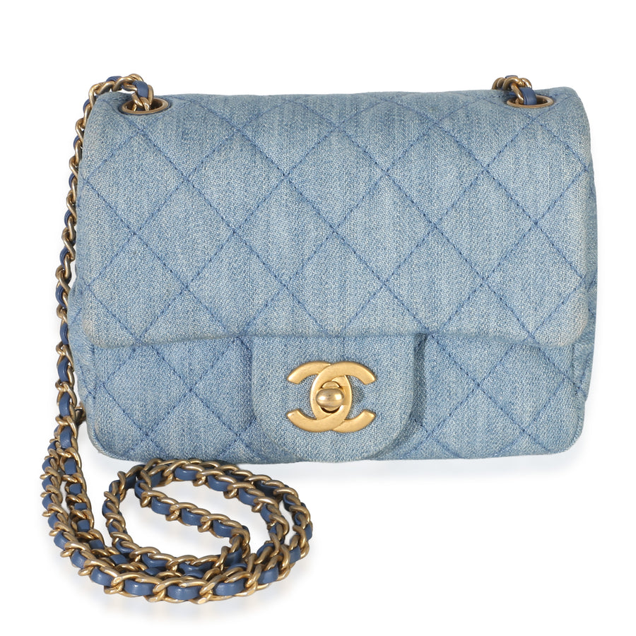 Chanel Blue Quilted Denim Mini Pearl Crush Flap Bag Handbag