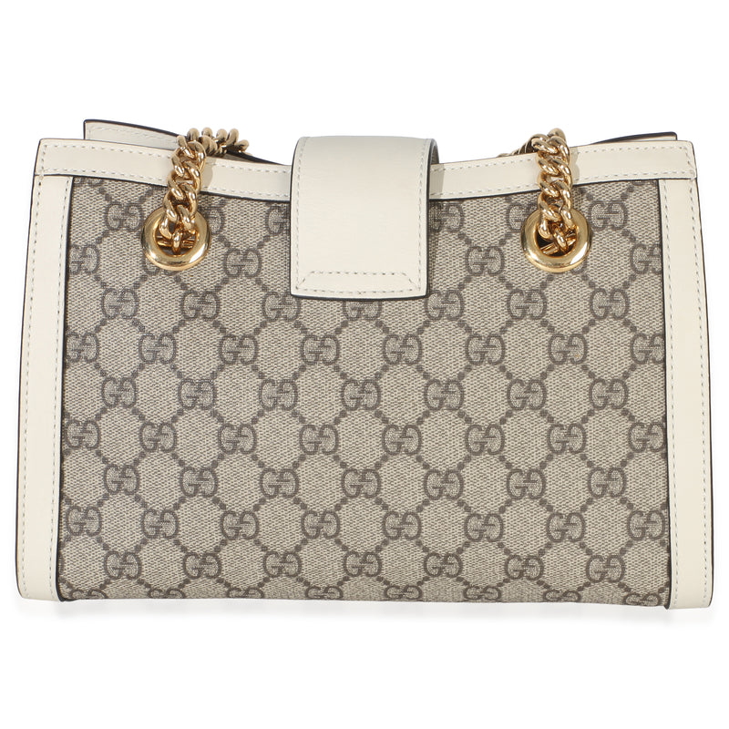 Gucci White Gg Supreme Canvas Small Padlock Tote Beige; Canvas; Leather Handbag