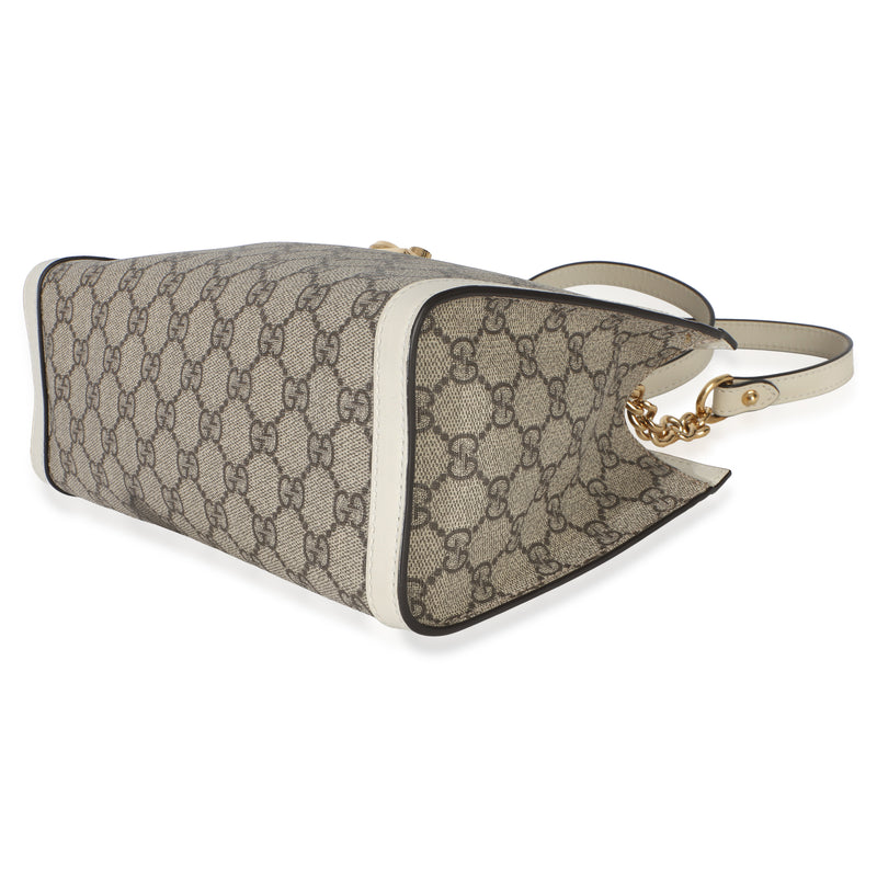 Gucci White Gg Supreme Canvas Small Padlock Tote Beige; Canvas; Leather Handbag