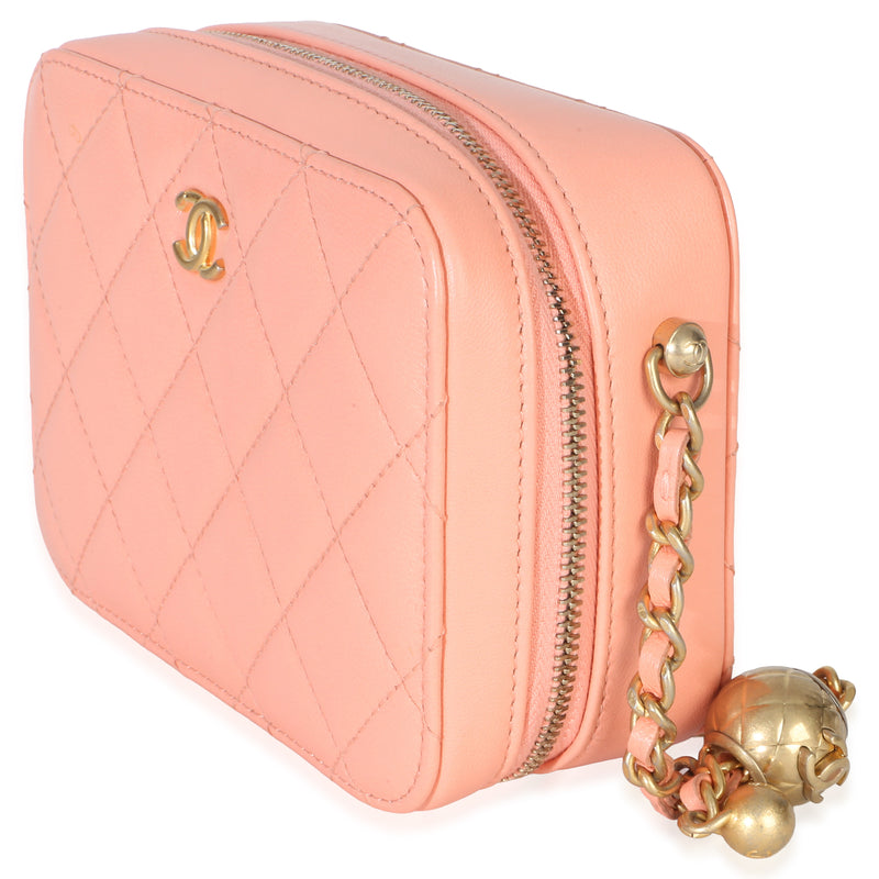 Chanel Coral Quilted Lambskin Pearl Crush Camera Vanity Case Pink Leather Handbag