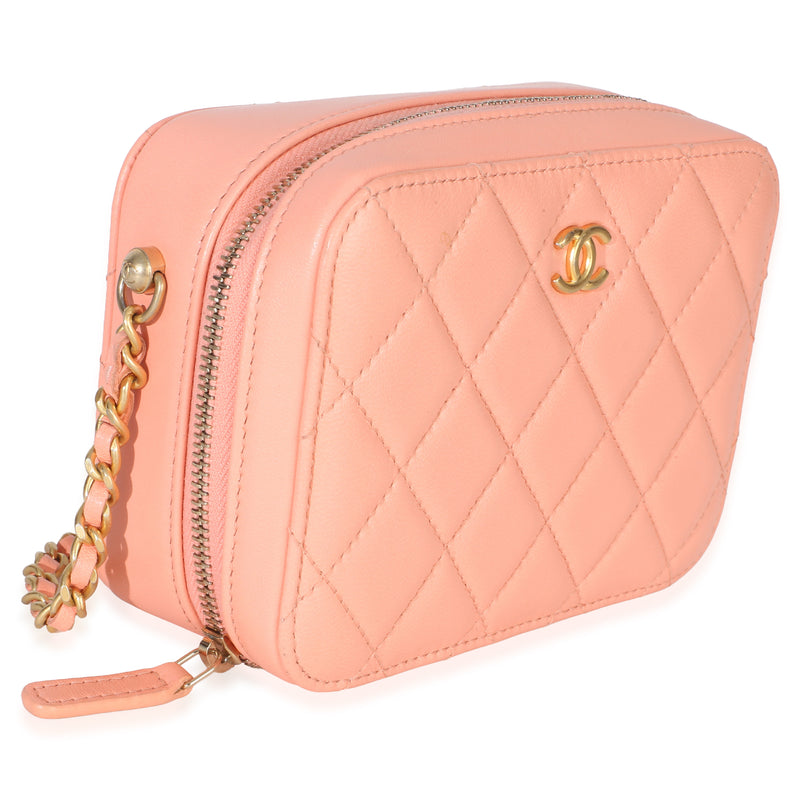 Chanel Coral Quilted Lambskin Pearl Crush Camera Vanity Case Pink Leather Handbag