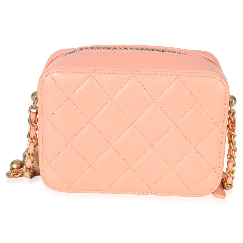 Chanel Coral Quilted Lambskin Pearl Crush Camera Vanity Case Pink Leather Handbag