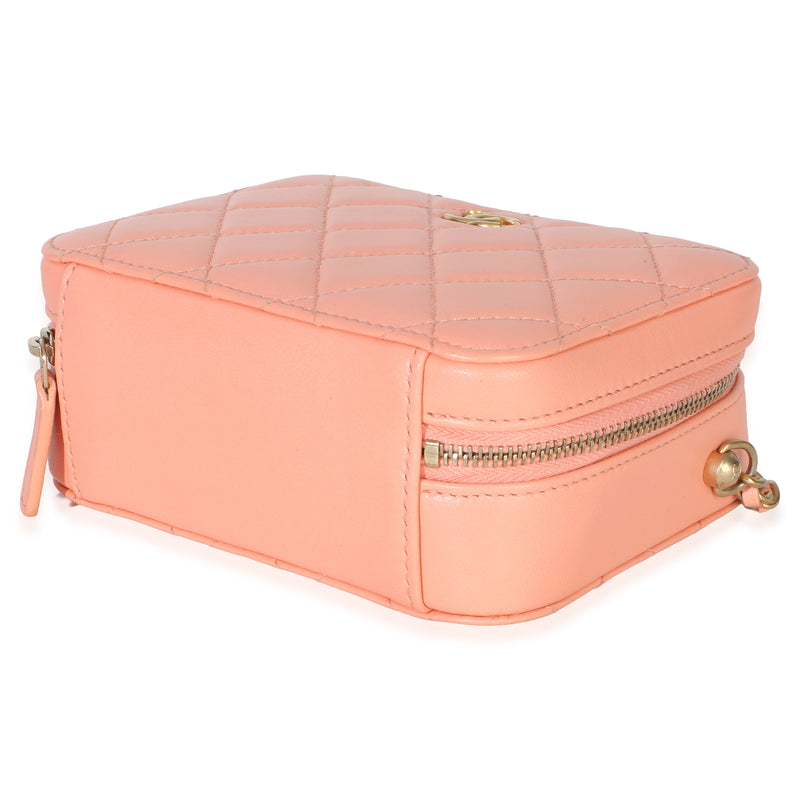 Chanel Coral Quilted Lambskin Pearl Crush Camera Vanity Case Pink Leather Handbag