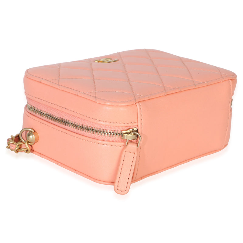 Chanel Coral Quilted Lambskin Pearl Crush Camera Vanity Case Pink Leather Handbag