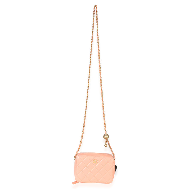 Chanel Coral Quilted Lambskin Pearl Crush Camera Vanity Case Pink Leather Handbag