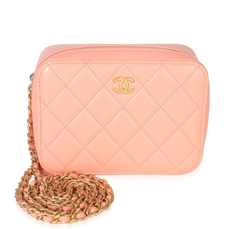 Chanel Coral Quilted Lambskin Pearl Crush Camera Vanity Case Pink Leather Handbag