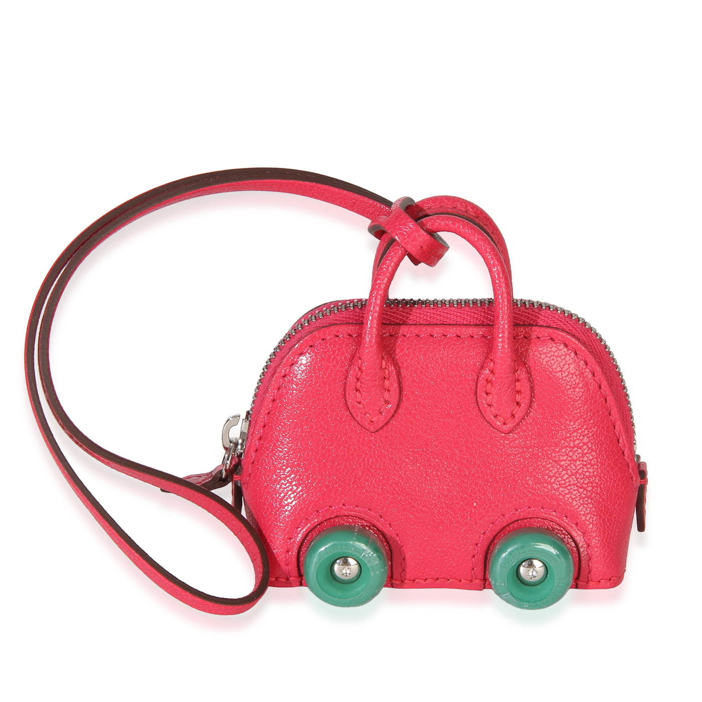 Hermès Rose Mexico Vert Vertigo Chevre Chamkila Bolide On Wheels Bag Charm Pink Leather Charms