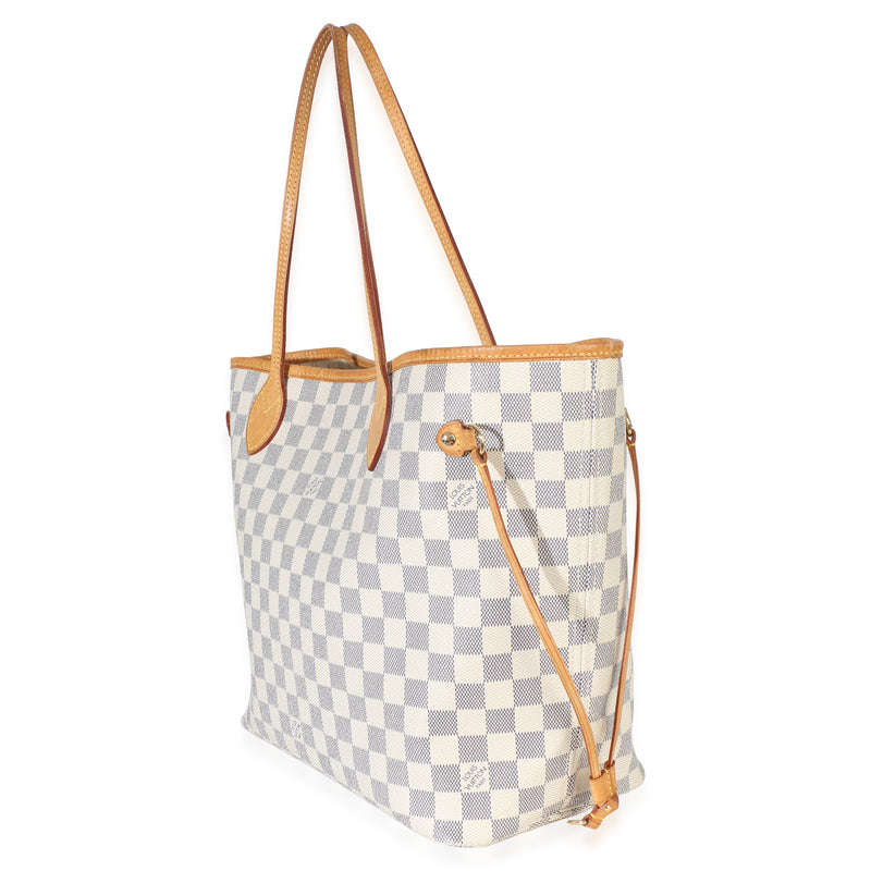 Louis Vuitton Damier Azur Canvas Neverfull Mm Beige; White Handbag