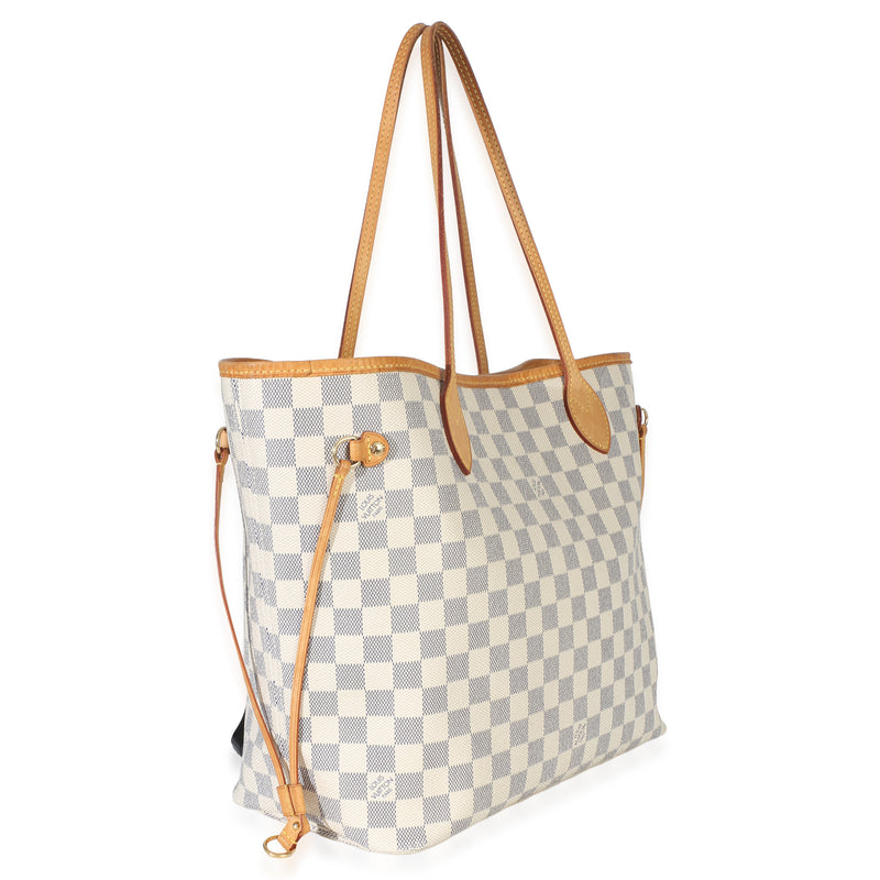 Louis Vuitton Damier Azur Canvas Neverfull Mm Beige; White Handbag